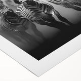 Zebra-themed rolled canvas wall art showcasing intricate black and white patterns, perfect for adding a touch of wildlife decor to modern interiors.