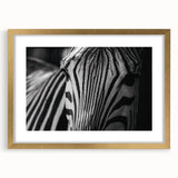 Framed wall art showcasing a striking zebra design in a gold frame with a mat, perfect for animal lovers and modern decor enthusiasts, enhancing any room's ambiance.