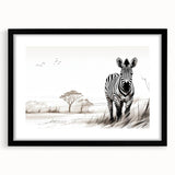 Framed wall art featuring a striking black and white zebra design, showcasing intricate details and textures, perfect for wildlife enthusiasts and modern decor.