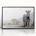 Framed acrylic wall art featuring a striking black and white zebra design, set in a sleek black frame, perfect for modern home decor and wildlife enthusiasts.