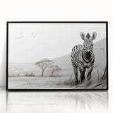 Framed acrylic wall art featuring a striking black and white zebra design, set in a sleek black frame, perfect for modern home decor and wildlife enthusiasts.