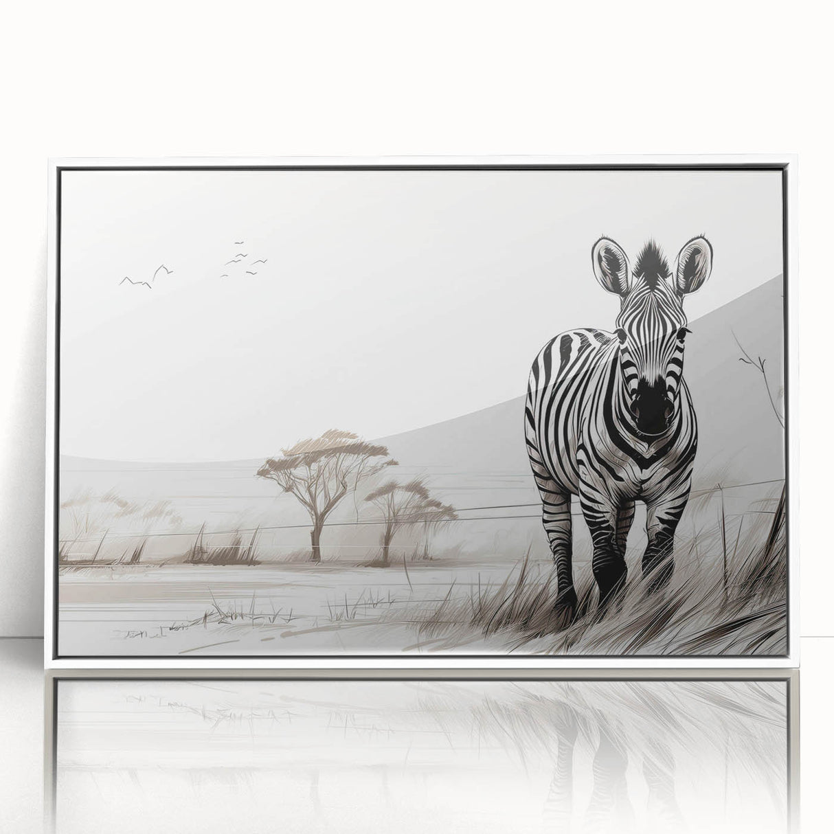 Framed wall art featuring a striking zebra design, showcasing bold black and white stripes with a modern acrylic finish, perfect for wildlife enthusiasts.