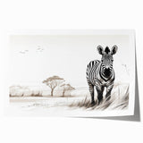 Zebra design wall art print showcasing a vibrant and dynamic illustration of a zebra in a natural setting, ideal for wildlife enthusiasts and home decor.