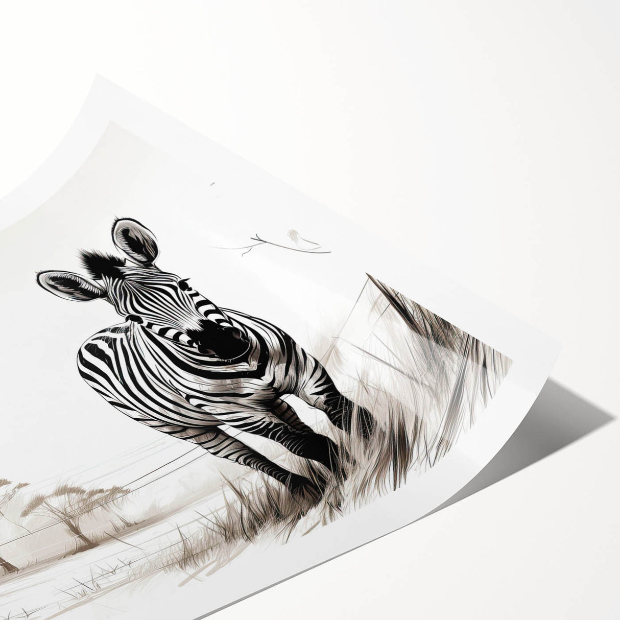 Zebra-themed wall art print showcasing a striking black and white striped design, expertly rolled for easy framing and display, perfect for animal lovers and modern decor enthusiasts.