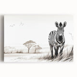 Stretched canvas featuring a striking zebra design in bold black and white colors, perfect for wild animal-themed decor. Ideal for enhancing modern living spaces.