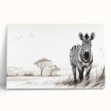 Stretched canvas artwork featuring a striking zebra design in monochrome tones, ideal for modern decor. Perfect for animal lovers seeking unique wall art.