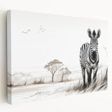 Stretched canvas wall art featuring a striking side view of a zebra in a vibrant, colorful design, perfect for adding a touch of wildlife-inspired decor to any room.