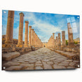 Acrylic print of ancient ruins in muted earth tones, suitable for dining room or bedroom decor.