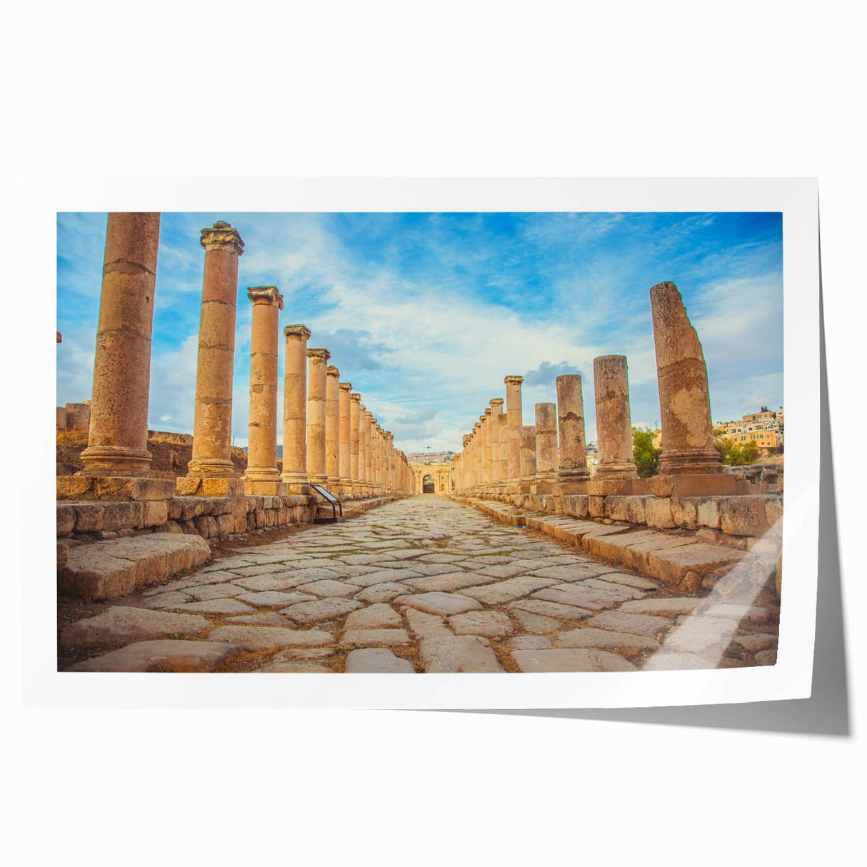 Extra large rolled print of ancient ruins in muted earth tones, ideal for art wall dining room.