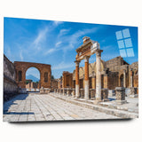 Acrylic print of ancient ruins in muted earth tones, suitable for bedroom or dining room decor.