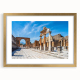 Extra large wall art featuring abstract textured art prints of ancient ruins in gold frame, ideal for living room decor.
