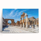 Black and white print of ancient ruins on a large stretched canvas, suitable as kitchen wall art or for bedroom ambiance.