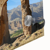 Acrylic print of large abstract wall art depicting ancient ruins in muted earth tones, ideal for dining room ambiance.