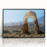 Large abstract wall art depicting ancient ruins in muted earth tones, framed in black acrylic, suitable for modern decor.