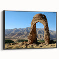 Black and white framed canvas of ancient ruins landscape, vintage poster style, ideal for bedroom decor.