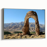 Framed canvas featuring an ancient ruins landscape in muted earth tones, ideal for a sophisticated office setting.