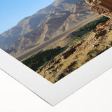 Art deco poster of ancient ruins in muted earth tones on rolled canvas, suitable for dining room decor.