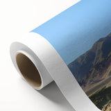 Art deco poster of ancient ruins in muted earth tones on rolled canvas, ideal for nursery wall art.