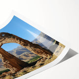 Extra large wall art featuring line art flowers on ancient ruins in muted earth tones, ideal for large living room decor.