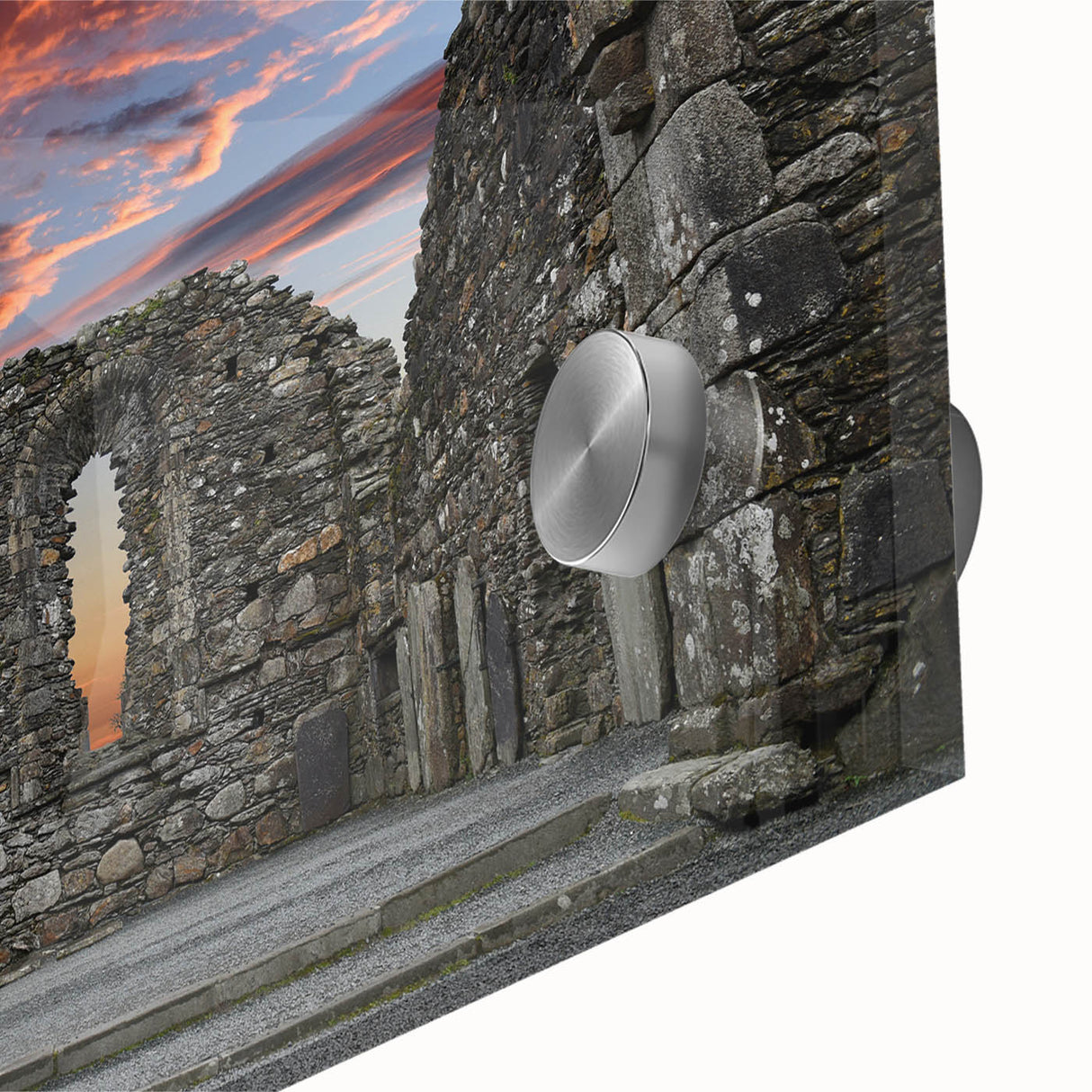 Acrylic print of large abstract wall art depicting ancient ruins in muted earth tones, ideal for dining room art.