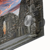 Acrylic print of large abstract wall art depicting ancient ruins in muted earth tones, ideal for dining room art.