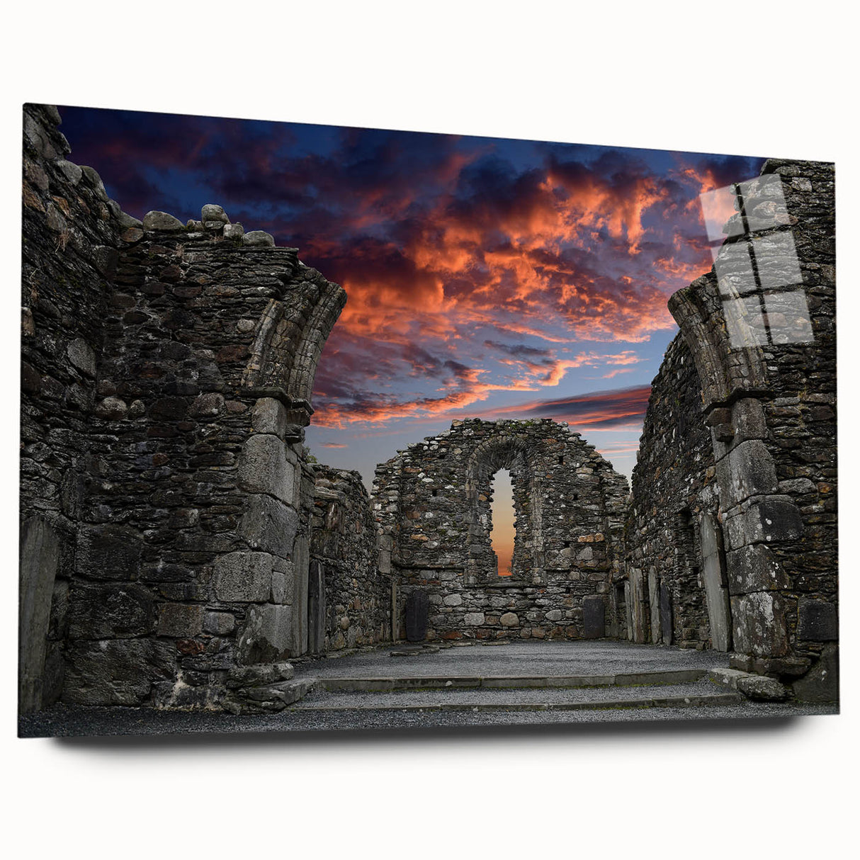 Acrylic print of ancient ruins in muted earth tones, suitable for bedroom or dining room decor.
