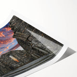 Extra large wall art featuring line art flowers on ancient ruins, in muted earth tones, printed on rolled canvas.