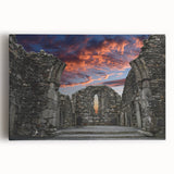Black and white print of ancient ruins on stretched canvas, ideal for kitchen wall art.