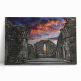 Black and white stretched canvas of ancient ruins, ideal for kitchen wall art or bedroom ambiance.
