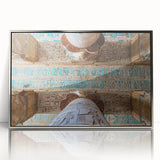 Mid-century modernist art of ancient ruins in muted earth tones, acrylic print in silver frame.