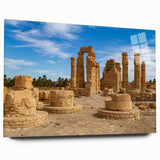 Acrylic print of ancient ruins in muted earth tones, suitable for bedroom or dining room decor.