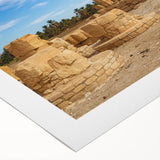 Art deco poster of ancient ruins in muted earth tones on rolled canvas, suitable for dining room or bathroom wall art.