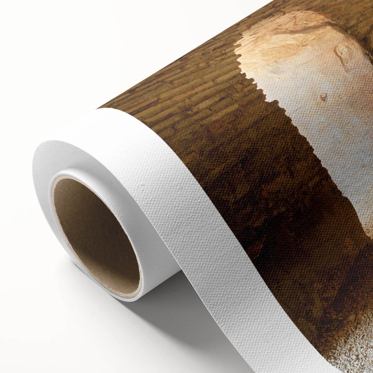 Art deco poster of ancient ruins in muted earth tones on rolled canvas, ideal for nursery wall art or dining room decor.
