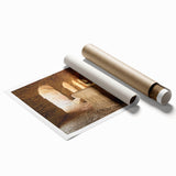 Extra large rolled print of ancient ruins in muted earth tones, ideal for classy bathroom wall art.