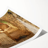 Extra large wall art featuring line art flowers on ancient ruins, in muted earth tones, ideal for large living room decor.