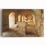 Black and white stretched canvas depicting ancient architectural ruins, suitable for kitchen wall art.