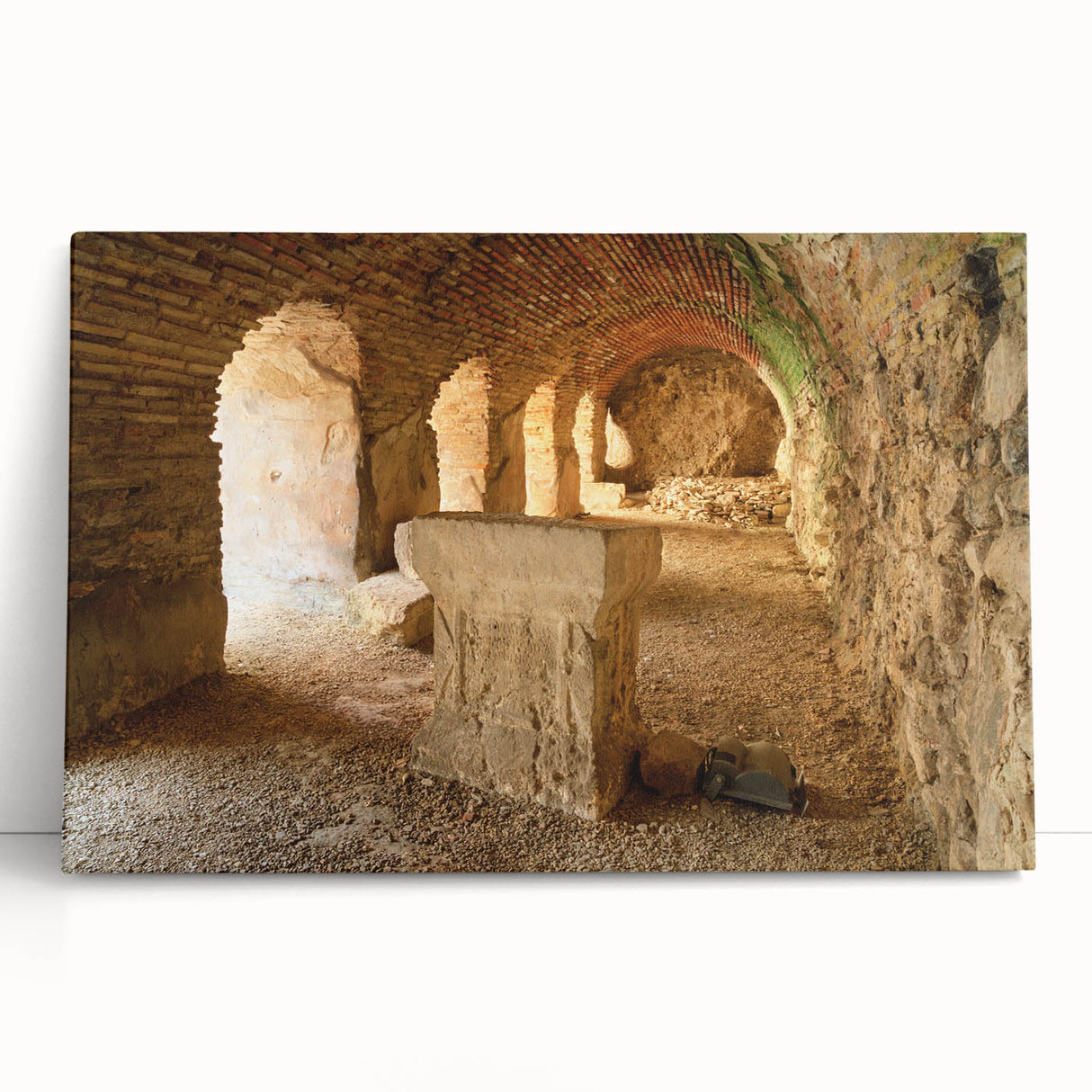 Black and white print of ancient ruins on a large stretched canvas, ideal for kitchen wall art or bedroom ambiance.