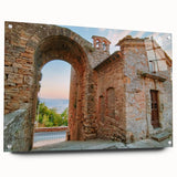 Acrylic print of ancient architectural ruins in neutral tones, suitable for bedroom or dining room decor.