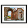 Colorful abstract art print of ancient ruins, in extra large format with black frame, ideal for living room decor.