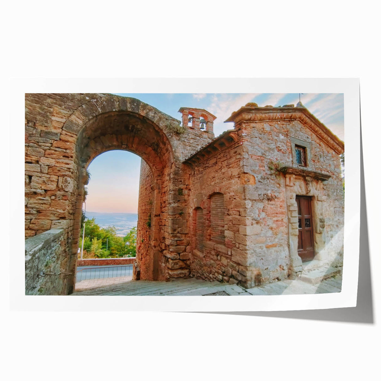 Rolled print of ancient ruins in muted earth tones, ideal for art wall dining room or classy bathroom.