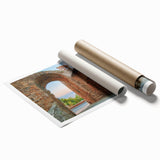 Extra large rolled print of ancient ruins in muted earth tones, ideal for classy bathroom wall art.