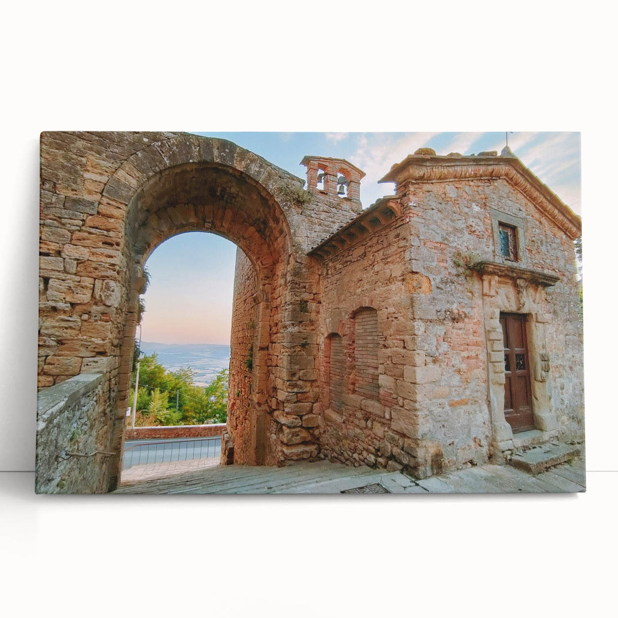 Black and white image of ancient ruins on a large stretched canvas, ideal for kitchen wall art or bedroom decor.