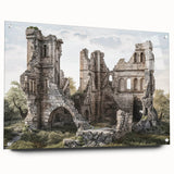 Acrylic print of ancient ruins in neutral tones, suited for dining room or bedroom decor.
