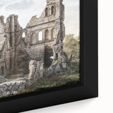 Framed canvas of ancient ruins in black with colorful, textured details, ideal for extra large living room wall art.