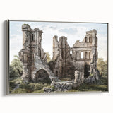 Framed canvas of ancient ruins in muted earth tones, ideal for adding a historical touch to any room.