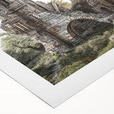 Art deco poster of ancient ruins in muted earth tones on rolled canvas, suited for dining room or bathroom.