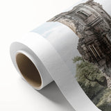 Art deco poster of ancient ruins in muted earth tones on rolled canvas, suitable for nursery wall art or dining room decor.