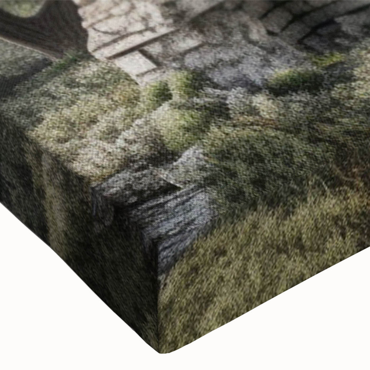 Black and white landscape art painting of ancient ruins on a large stretched canvas, ideal for bedroom wall decor.