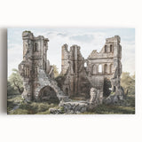 Black and white photo of ancient ruins on large stretched canvas, ideal for kitchen wall art.