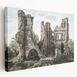Side view of a stretched canvas featuring ancient ruins architecture in earth tones, suitable for kitchen wall art.